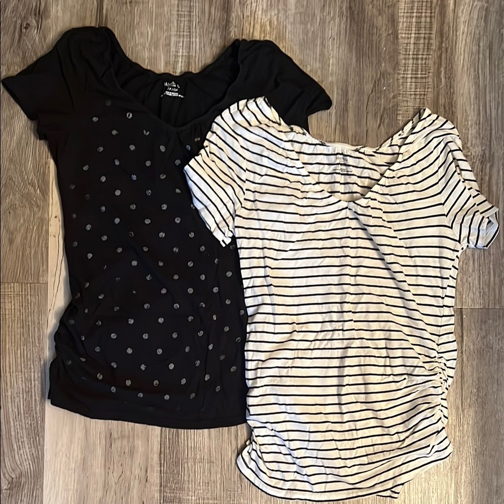 Lot of 2 Nursing Black and White Striped T-Shirts